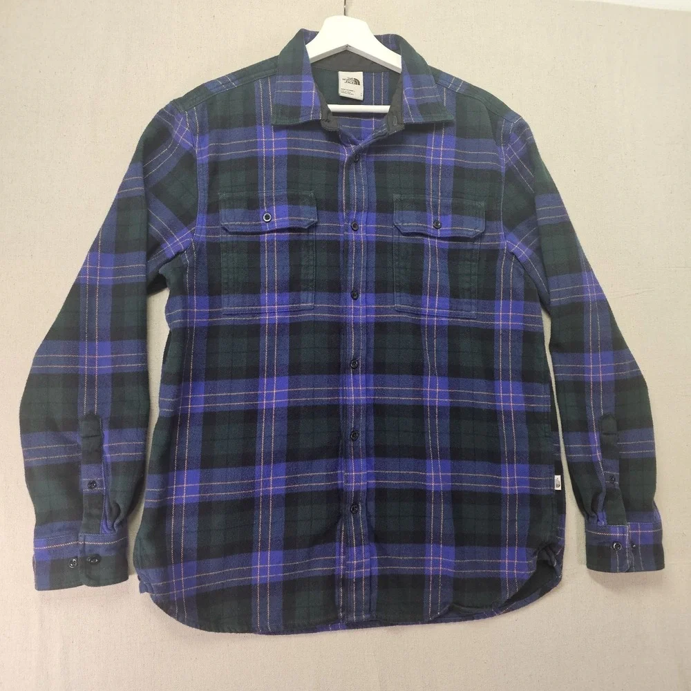 The North Face Arroyo Men's Large Bluish Purple Green Gold Plaid Flannel Shacket